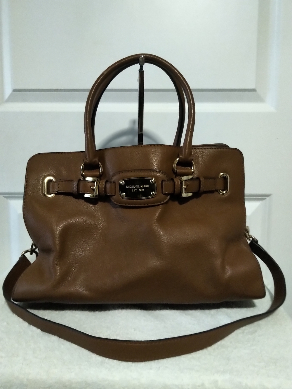 Michael Kors Hamilton East-West Brown Leather Satchel Bag